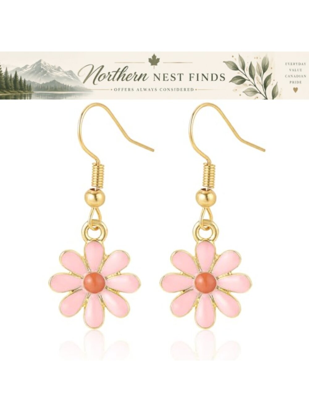 Daisy Flower Dangle Drop Earrings Gold-Tone Copper Cute Vintage Gift